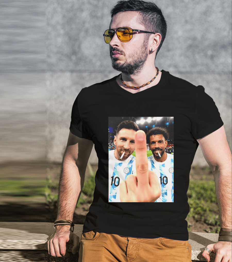 Messi Argentina Vozinha Cape Verde Middle Finger Gesture Football Smokers T-Shirt