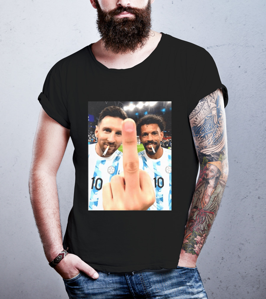 Messi Argentina Vozinha Cape Verde Middle Finger Gesture Football Smokers T-Shirt