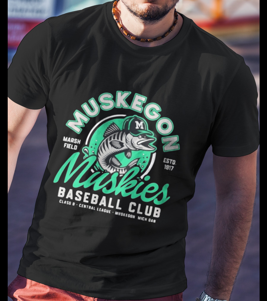 Muskegon Muskies Baseball Club Marsh Field Est 1917 Central League Mich T-Shirt