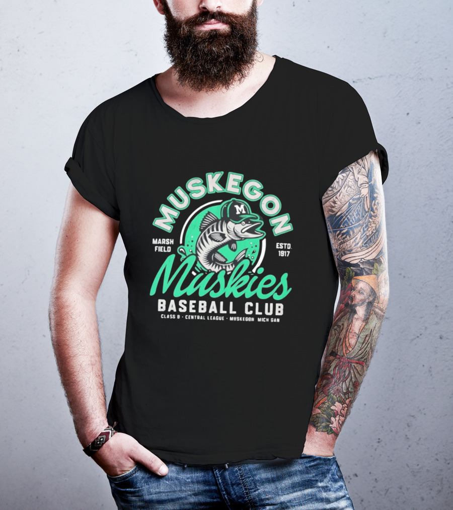 Muskegon Muskies Baseball Club Marsh Field Est 1917 Central League Mich T-Shirt