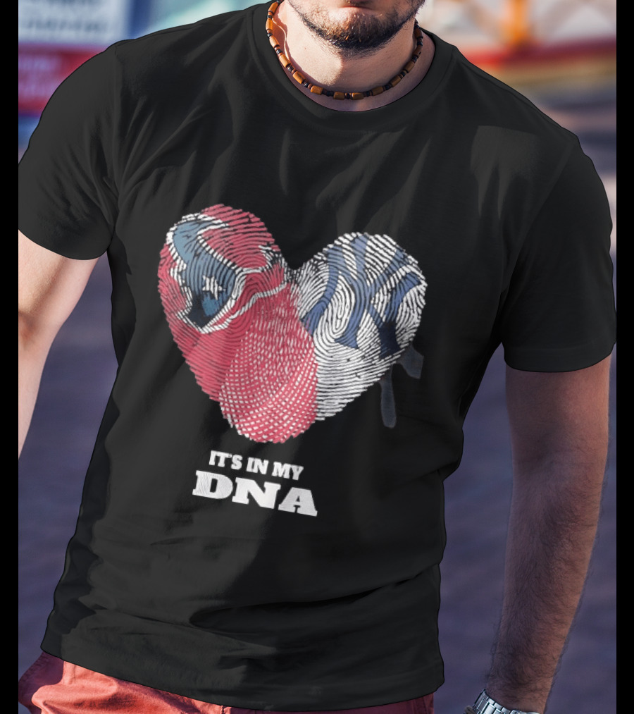 Houston Texans New York Yankees It's In My DNA Football Baseball Heart Fingerprint T-Shirt