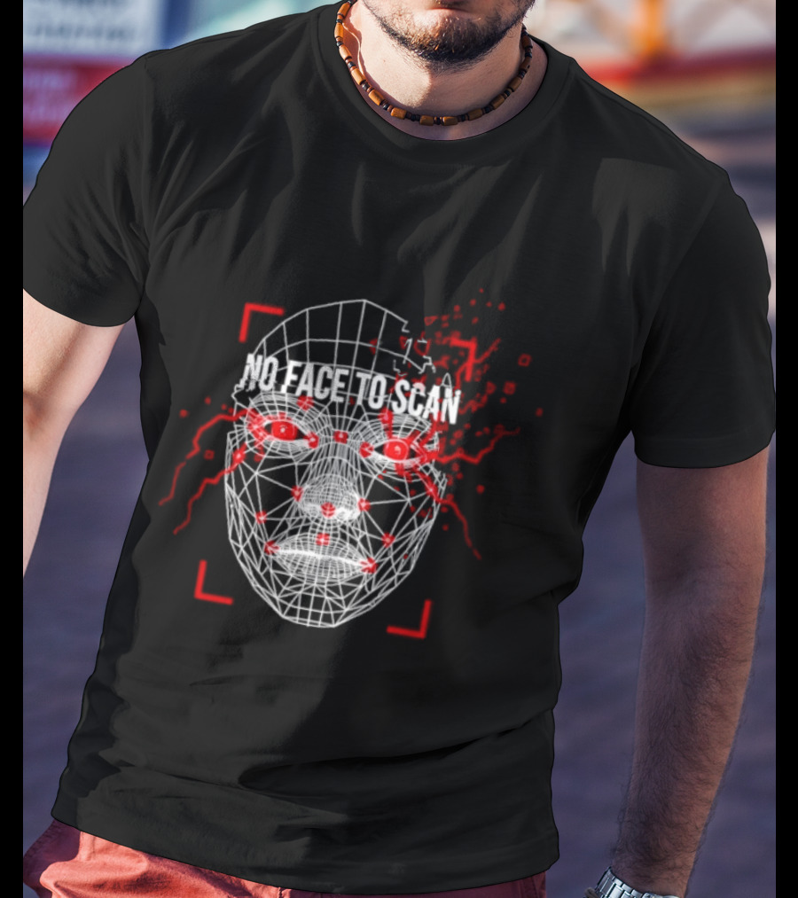 No Face To Scan Anti Surveillance 2026 Grid With Red Marks And Dots T-Shirt