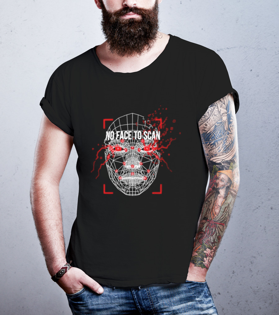 No Face To Scan Anti Surveillance 2026 Grid With Red Marks And Dots T-Shirt