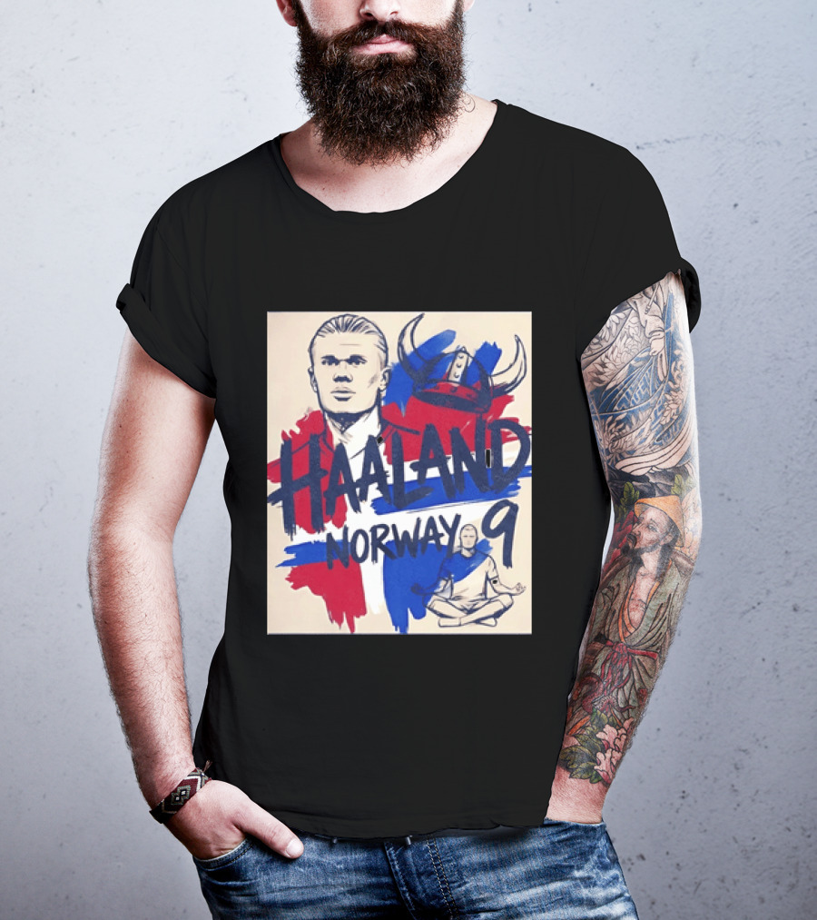 Norway Haaland Number 9 Viking Helmet Football T-Shirt