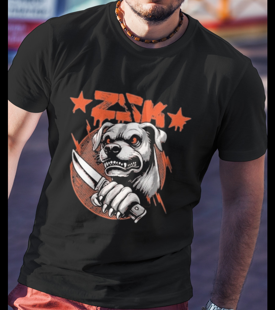 ZSK Dogfight Fierce Bulldog Holding Knife T-Shirt