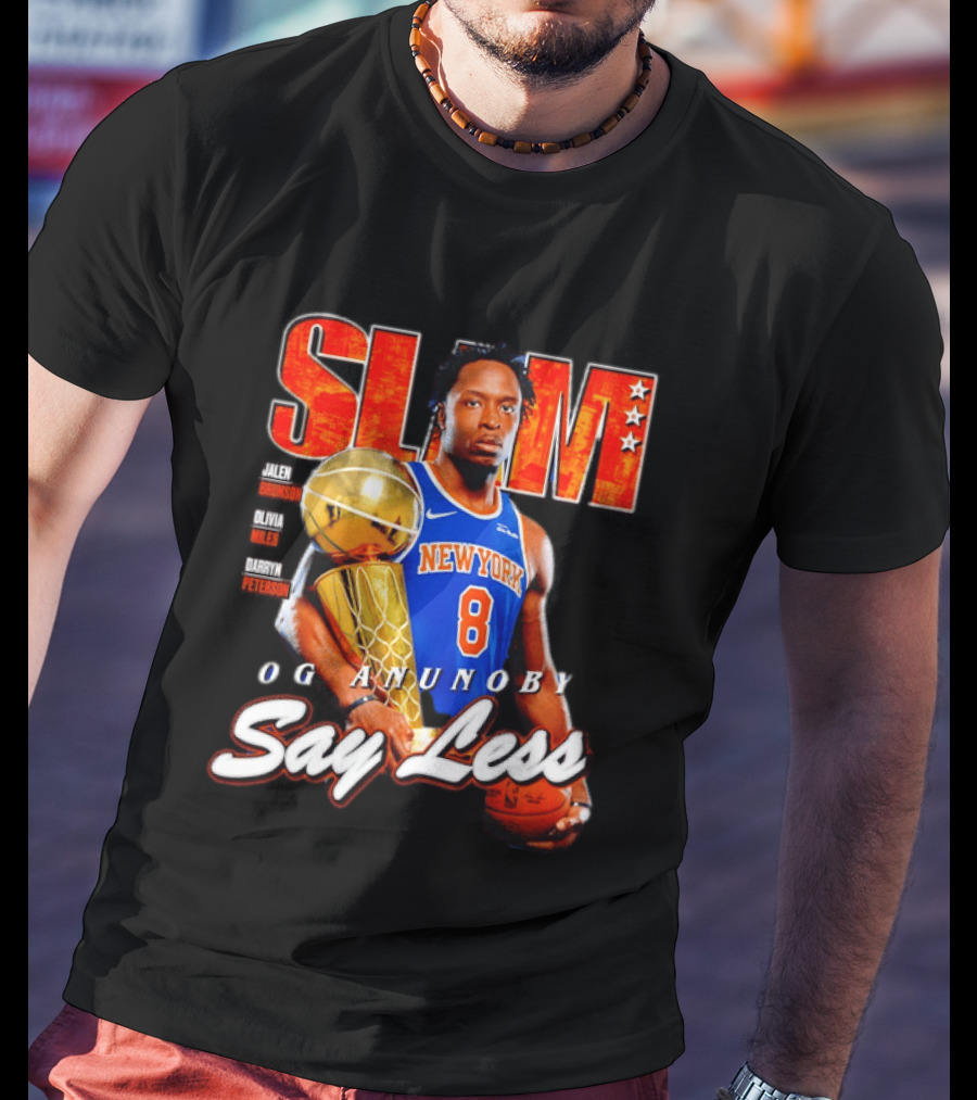 OG Anunoby New York Knicks SLAM Cover Larry O'Brien Trophy Say Less Jalen Brunson 2026 T-Shirt