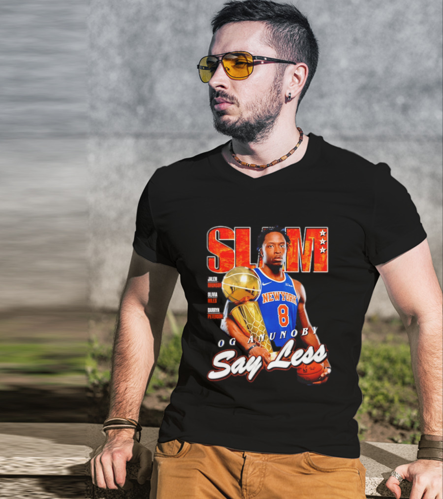 OG Anunoby New York Knicks SLAM Cover Larry O'Brien Trophy Say Less Jalen Brunson 2026 T-Shirt