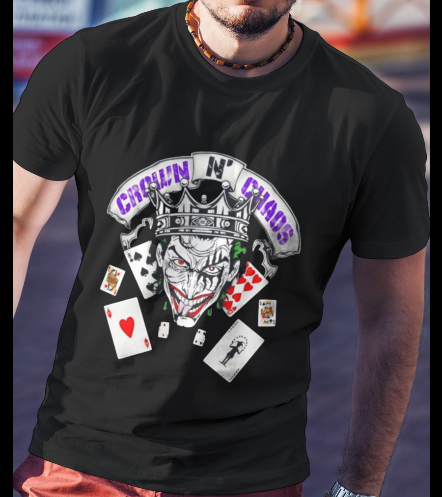 Crown N' Chaos Joker Face With Playing Cards T-Shirt