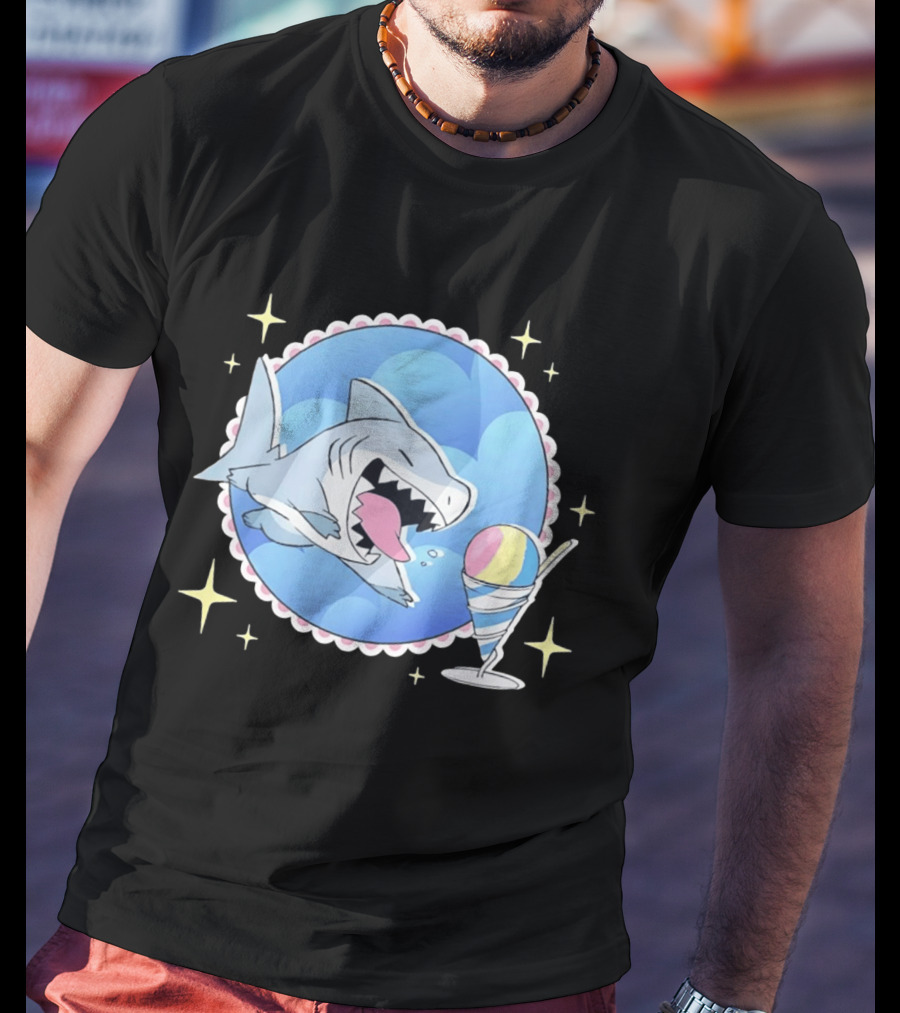 Shark Chasing Colorful Shaved Ice In Sky Circle With Stars T-Shirt