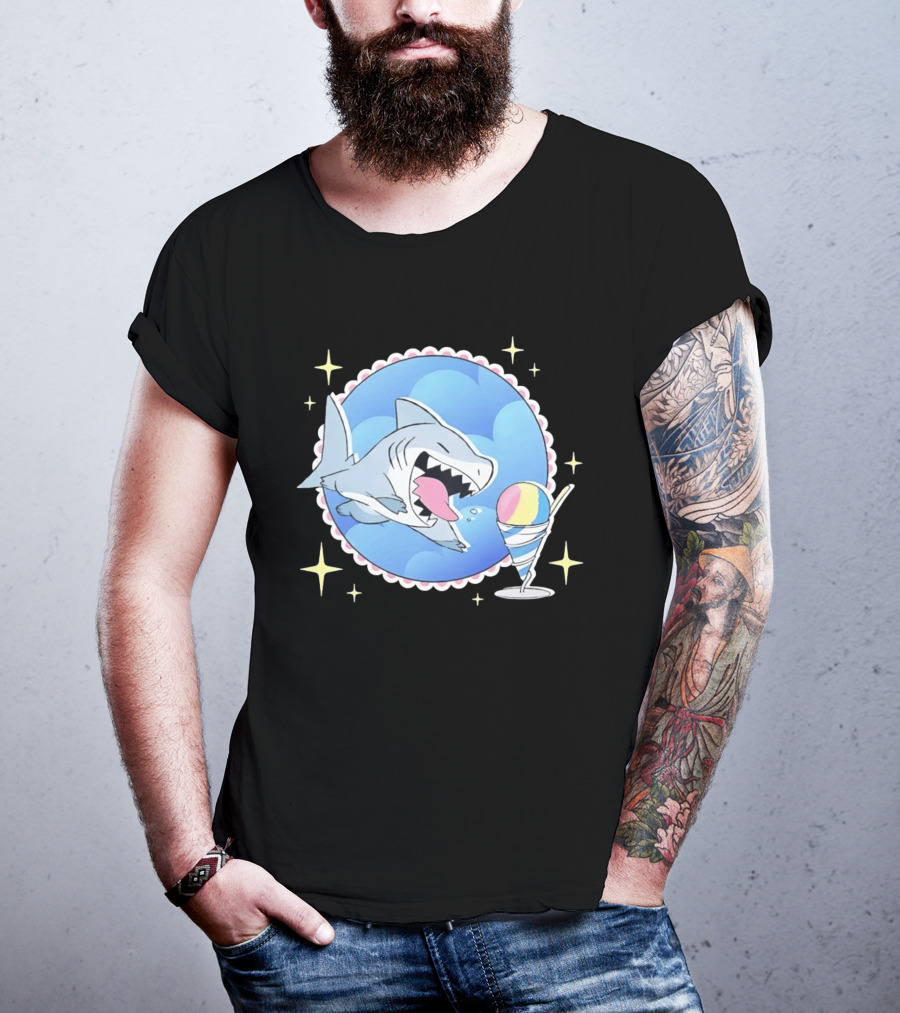 Shark Chasing Colorful Shaved Ice In Sky Circle With Stars T-Shirt