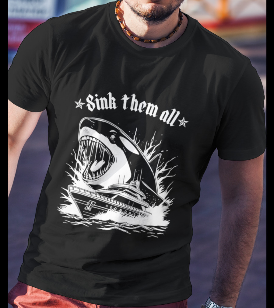 Sink Them All Orca Yacht Attack Scene T-Shirt