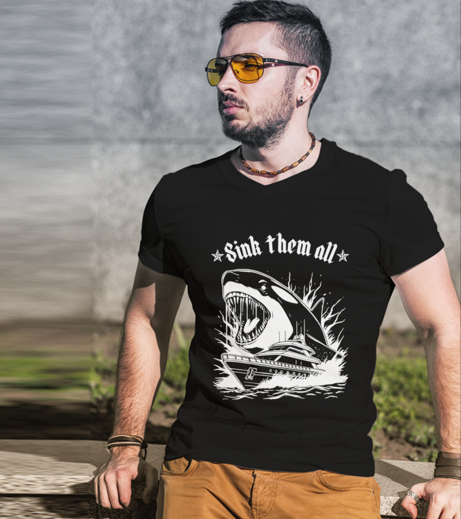 Sink Them All Orca Yacht Attack Scene T-Shirt