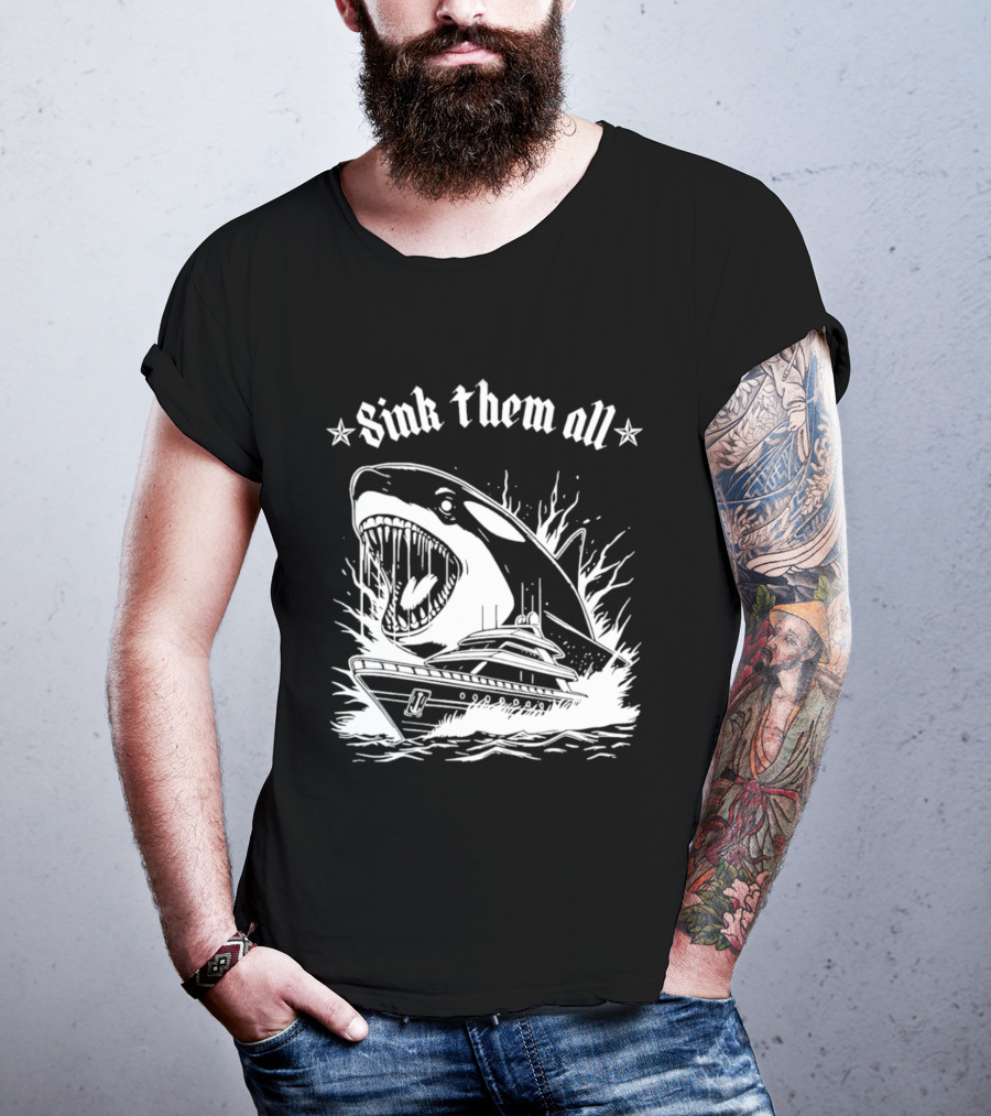 Sink Them All Orca Yacht Attack Scene T-Shirt