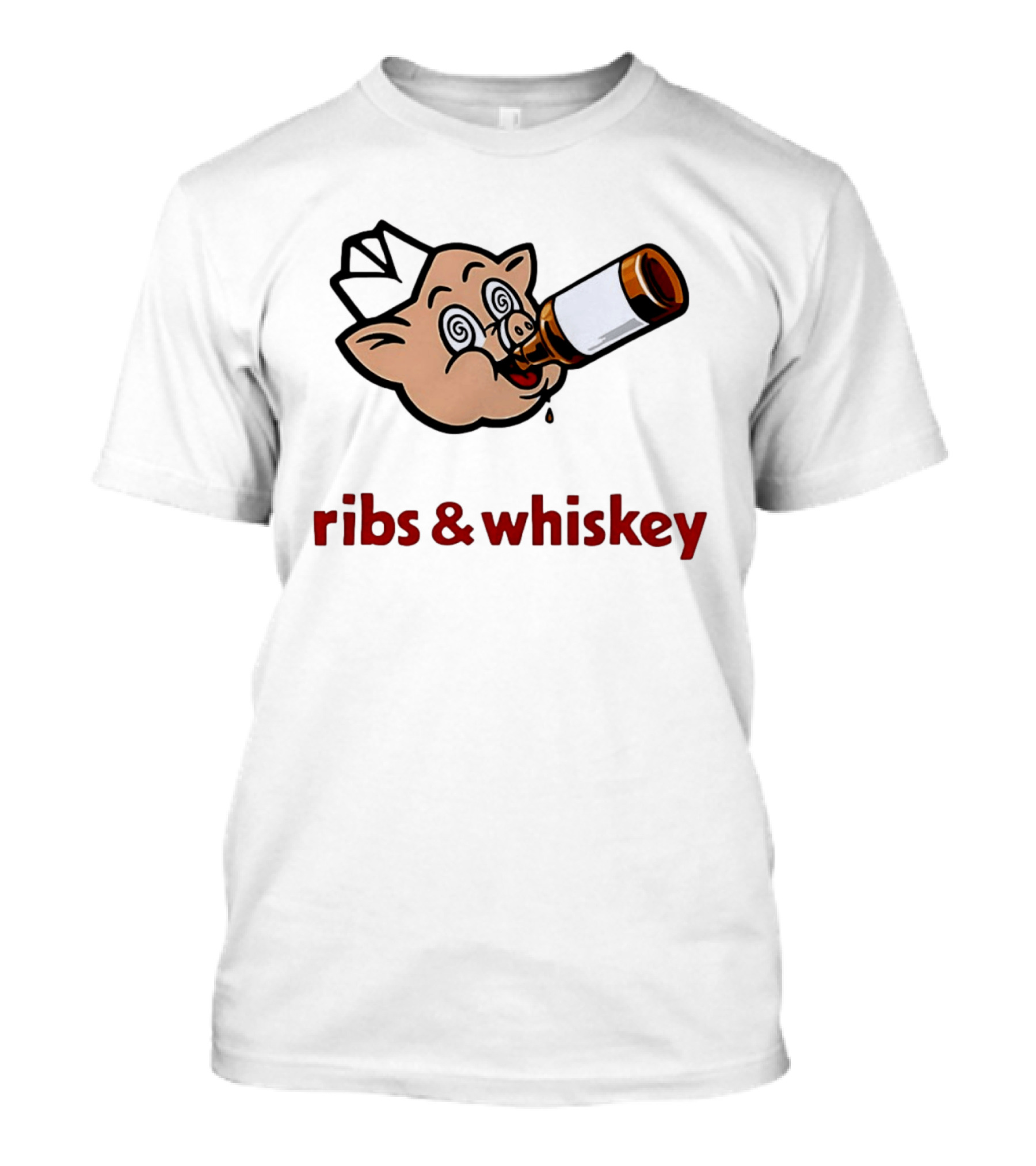 Ribs And Whiskey Pig Drinking Bottle Fun T-Shirt