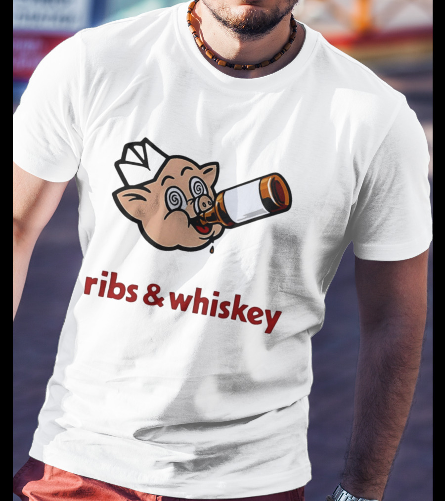 Ribs And Whiskey Pig Drinking Bottle Fun T-Shirt