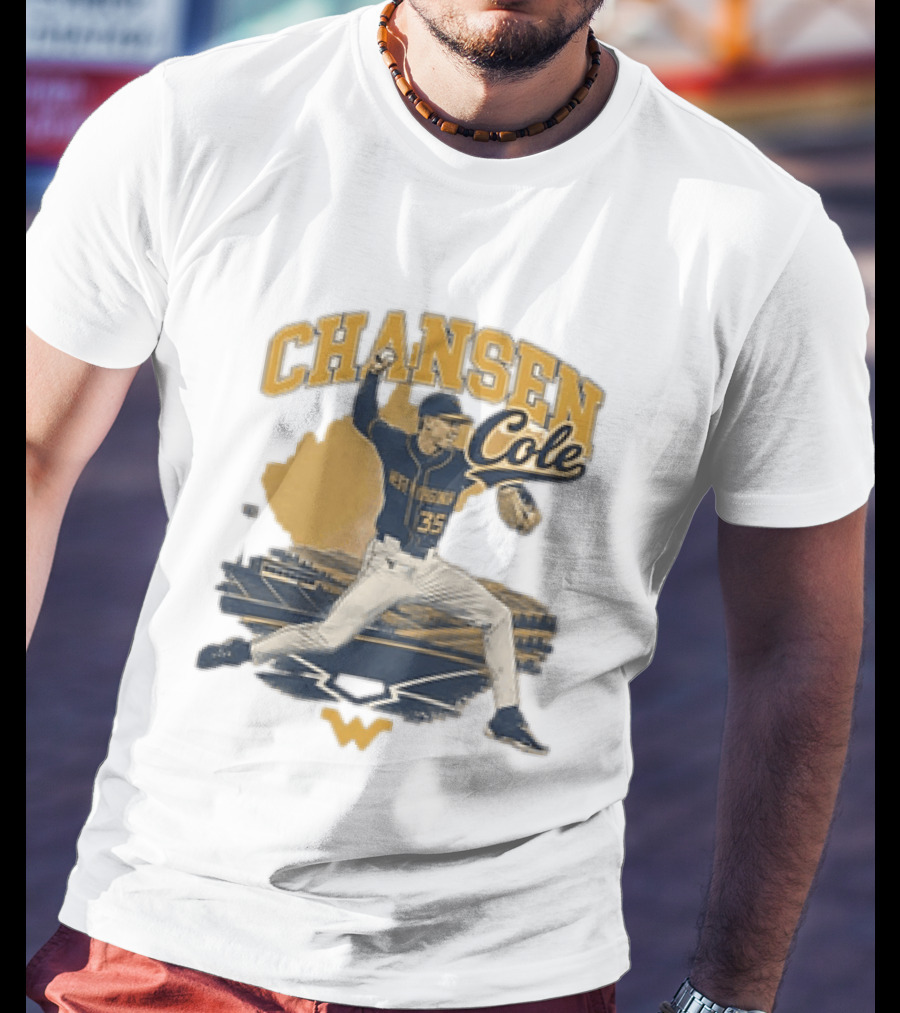 Chansen Cole West Virginia Mountaineers Baseball Player 35 Pitching Action T-Shirt