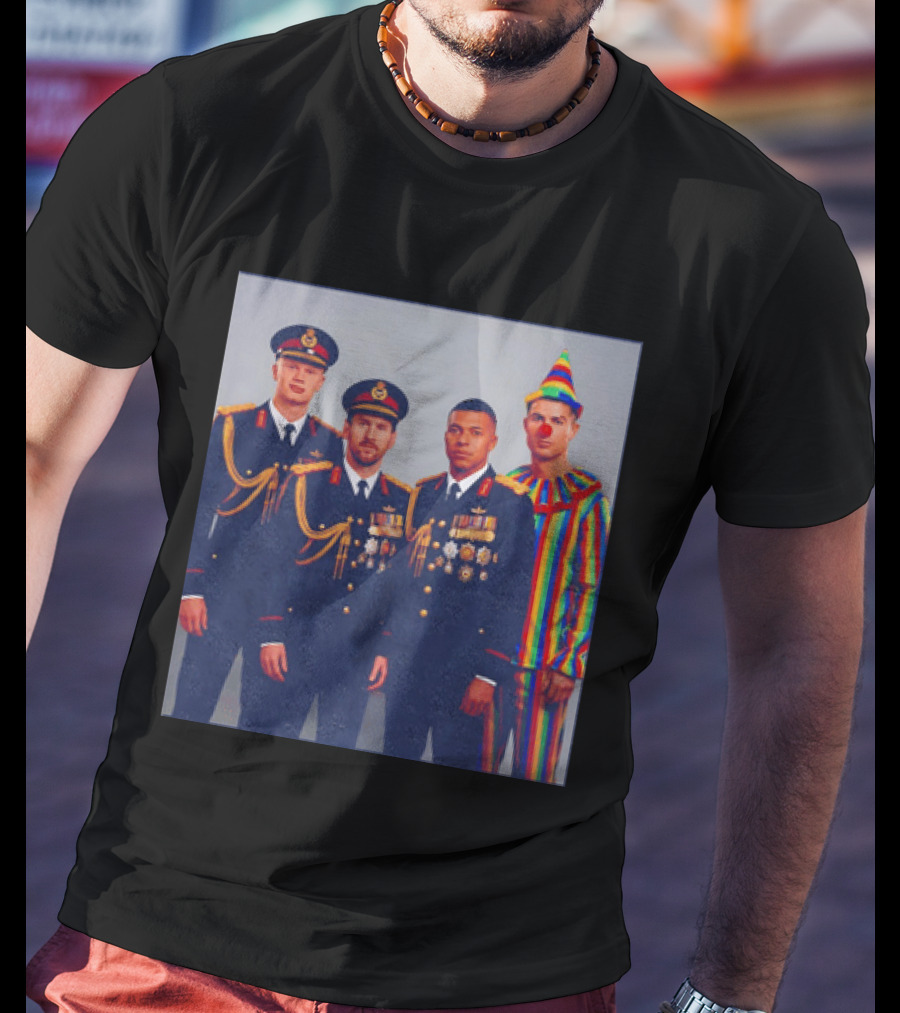 Mbappe Messy Ronaldo Haaland In Uniforms And Clown Outfit T-Shirt