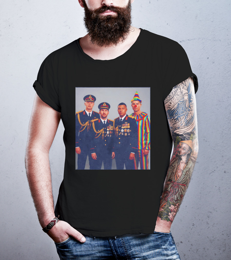 Mbappe Messy Ronaldo Haaland In Uniforms And Clown Outfit T-Shirt