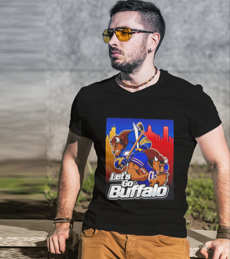Let's Go Buffalo City Sports Teams Hockey Football Collage T-Shirt