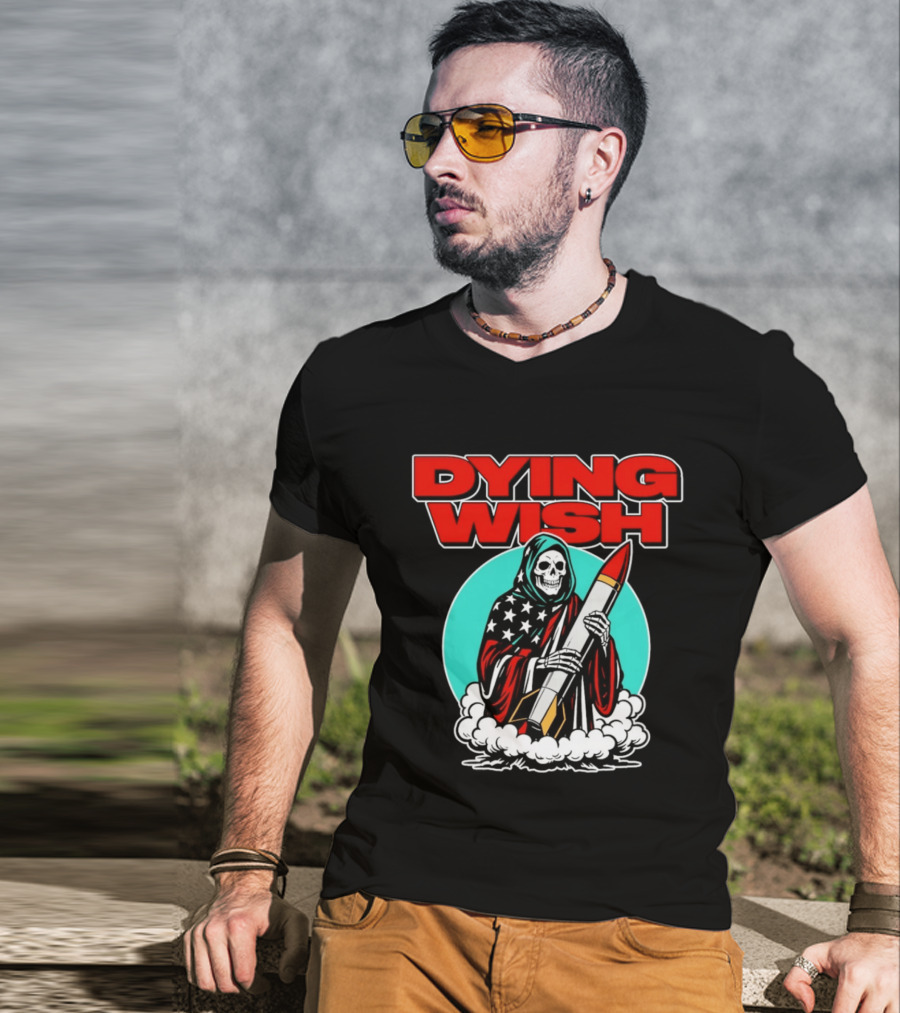Dying Wish Grim Reaper Holding Nuclear Missile American Flag Cloak T-Shirt