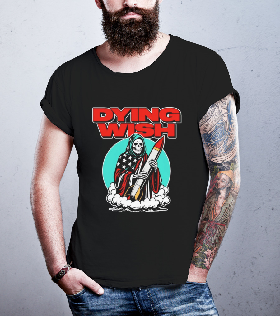 Dying Wish Grim Reaper Holding Nuclear Missile American Flag Cloak T-Shirt