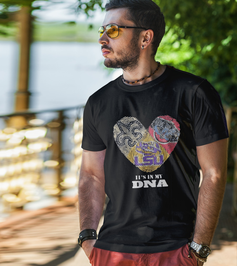 LSU New Orleans Saints It's In My DNA Fingerprint Heart T-Shirt