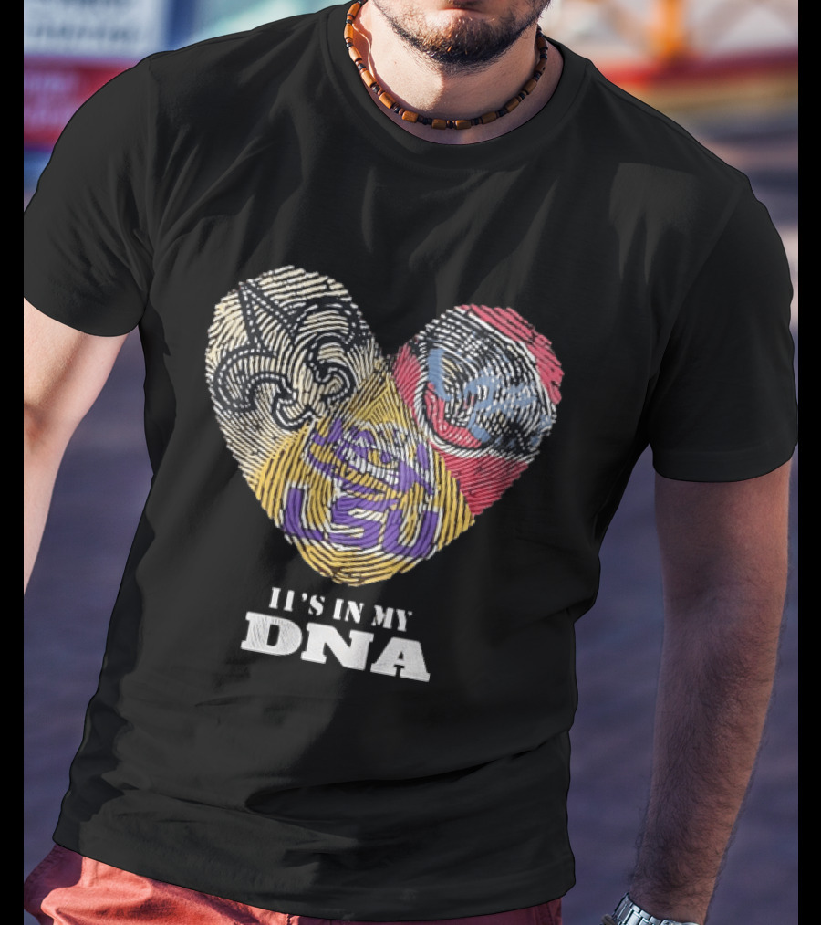 LSU New Orleans Saints It's In My DNA Fingerprint Heart T-Shirt