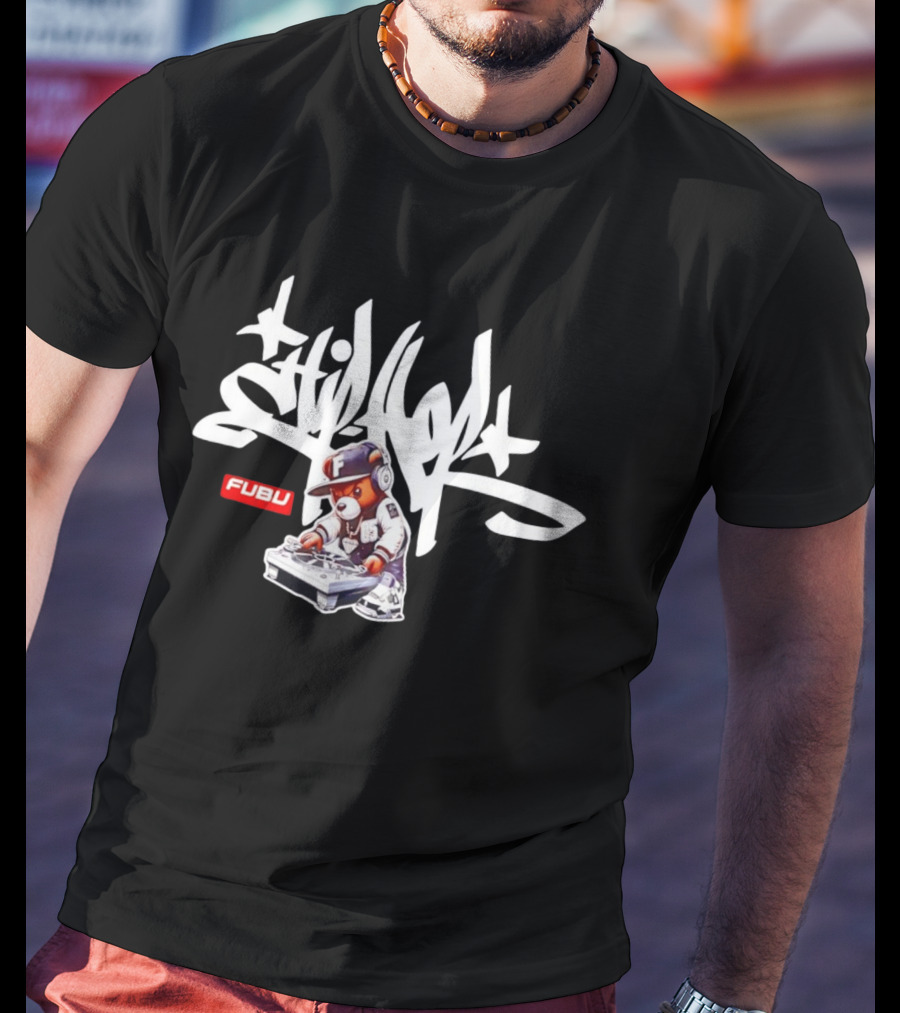 FUBU DJ Bear Still Rollin Hip Hop Scratching Records T-Shirt