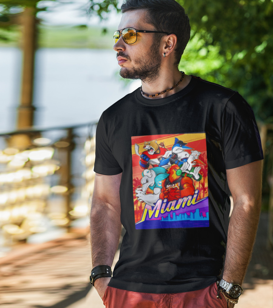 Miami Sports City Team Mascots Collage T-Shirt