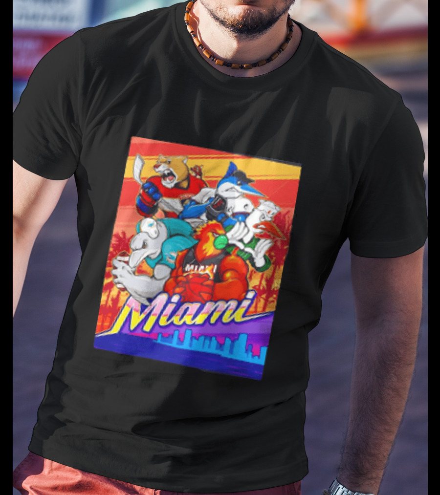 Miami Sports City Team Mascots Collage T-Shirt