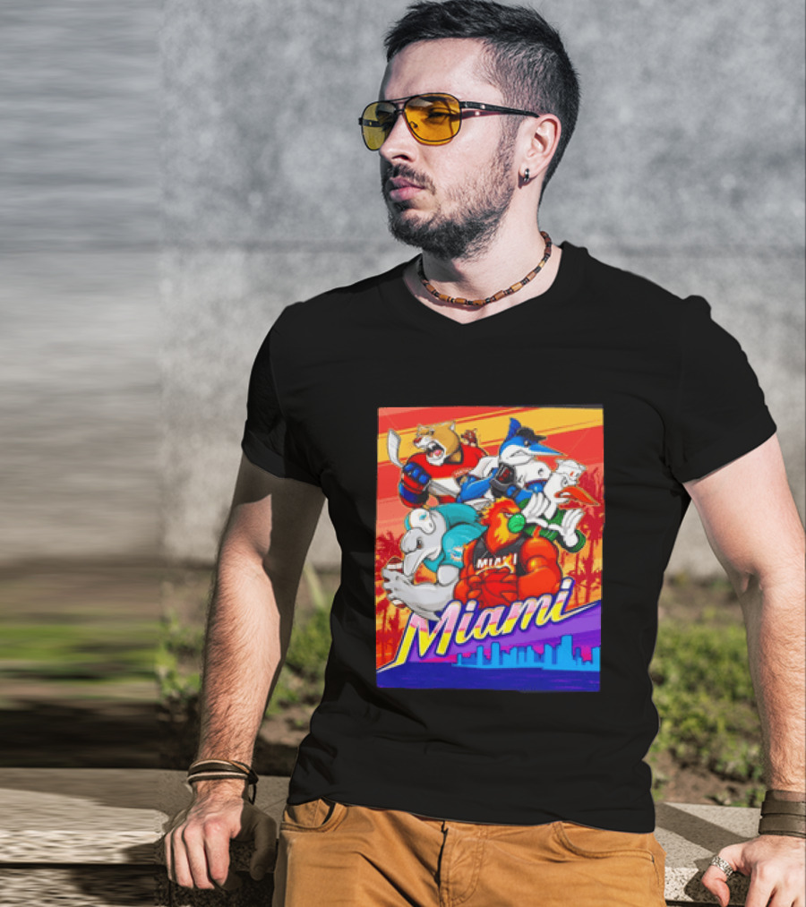 Miami Sports City Team Mascots Collage T-Shirt