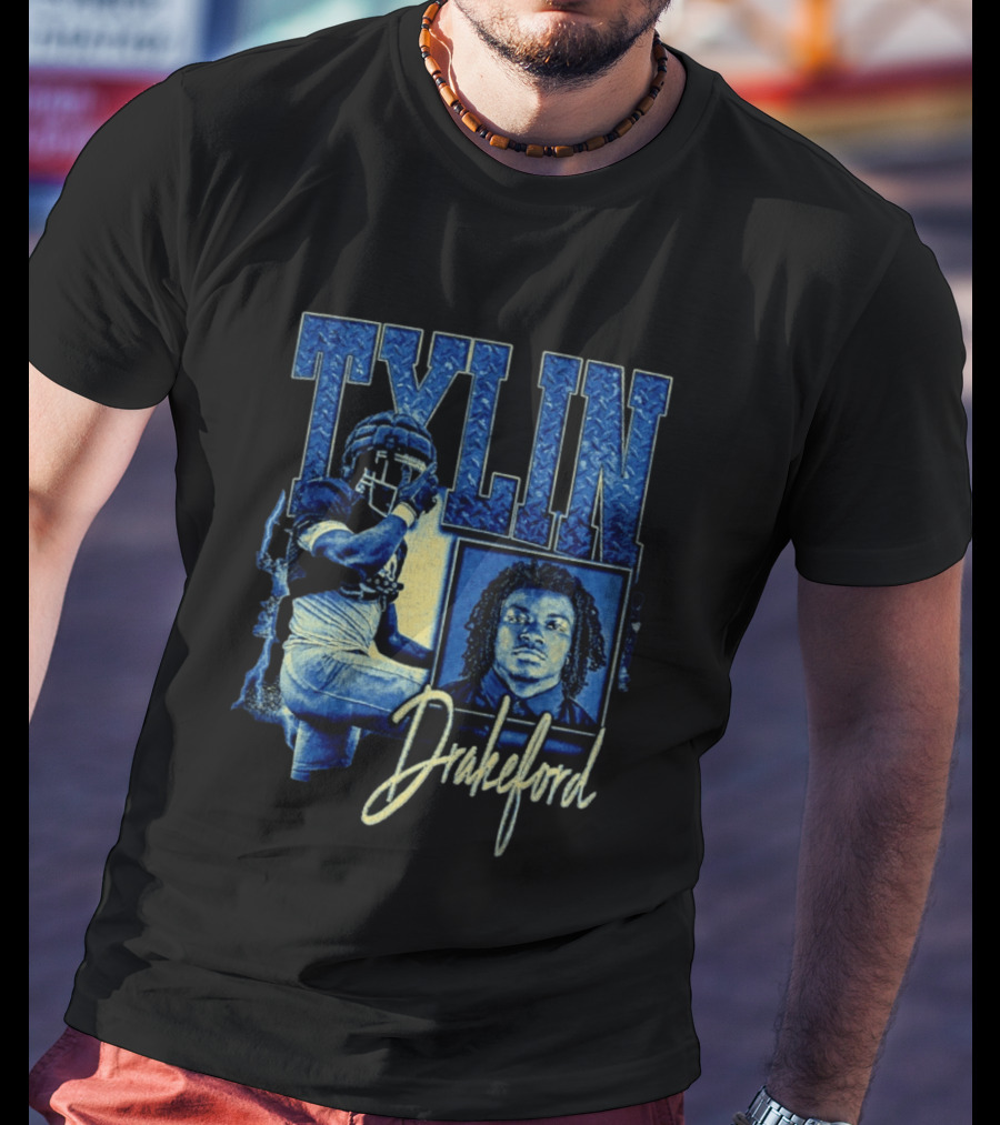 Tylin Drakeford Football Athlete Blue Portrait NFL Style Bootleg T-Shirt