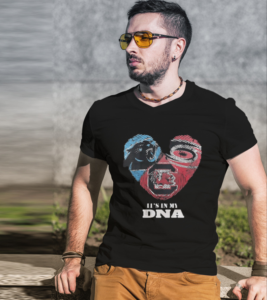 It's In My DNA Carolina Panthers Kansas City Chiefs Heart Shaped Fingerprint T-Shirt