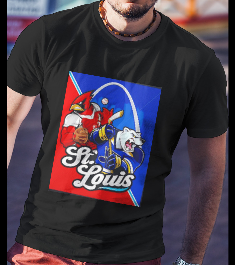 St Louis Cardinals Baseball Blues Hockey Arch Iconic Sports Team Collage T-Shirt