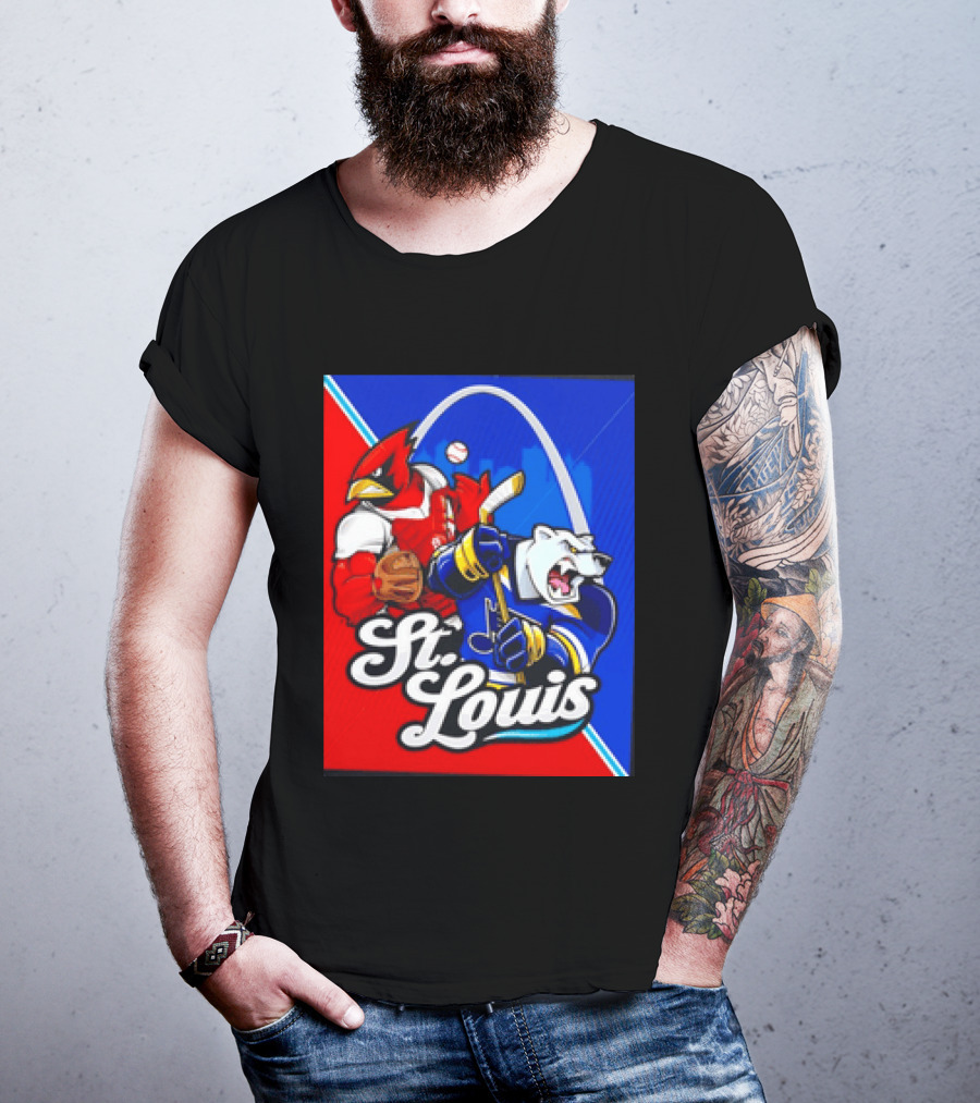 St Louis Cardinals Baseball Blues Hockey Arch Iconic Sports Team Collage T-Shirt
