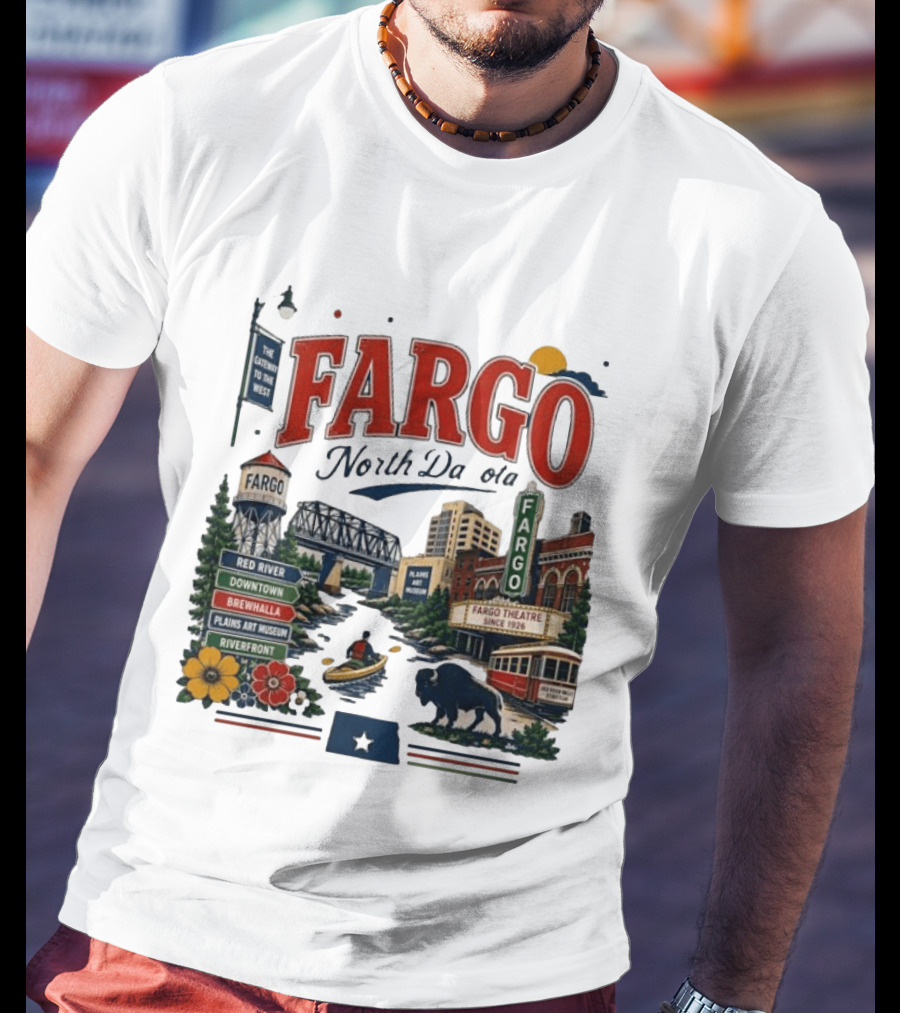 Fargo North Dakota Red River Downtown Brewhalla Plains Art Museum Riverfront Theatre T-Shirt