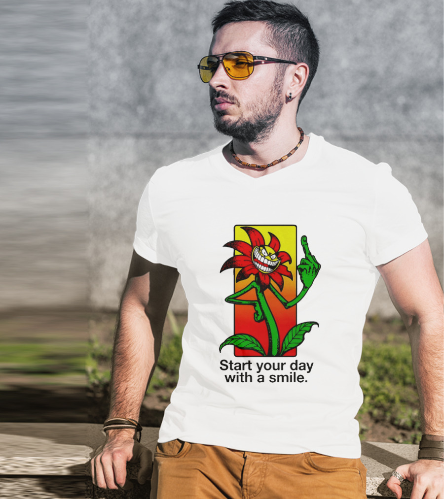 Start Your Day With A Smile Angry Flower Middle Finger T-Shirt