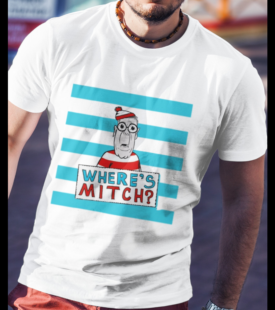 WHERE'S MITCH Striped Sweater Glasses Red Hat Humor T-Shirt
