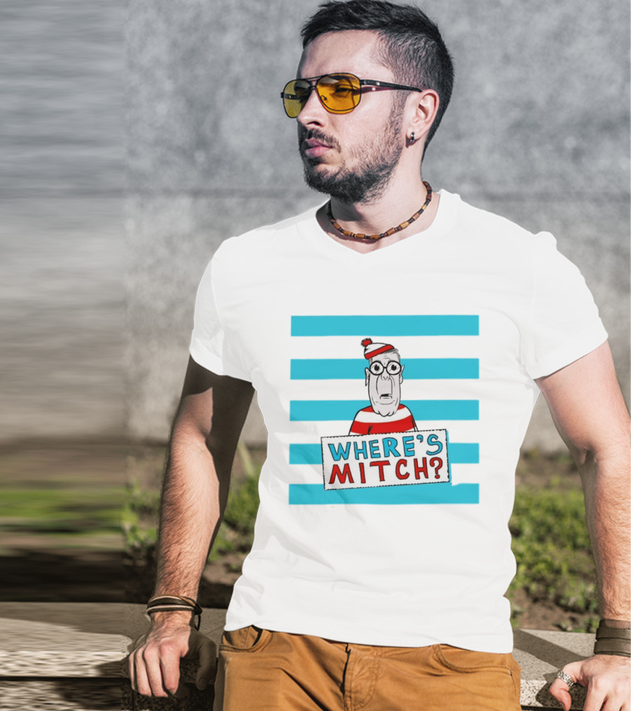 WHERE'S MITCH Striped Sweater Glasses Red Hat Humor T-Shirt