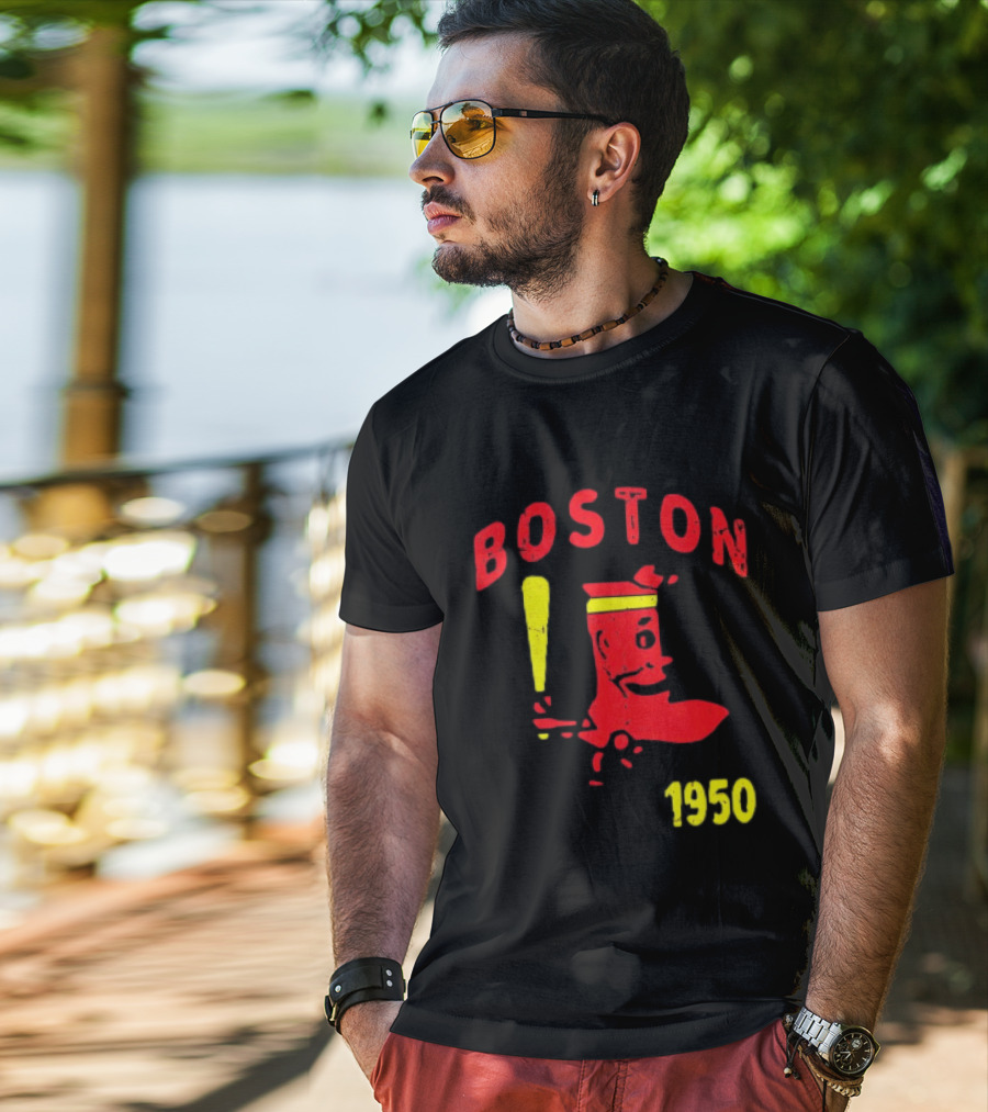 Boston 1950 Baseball Player Boot And Bat T-Shirt