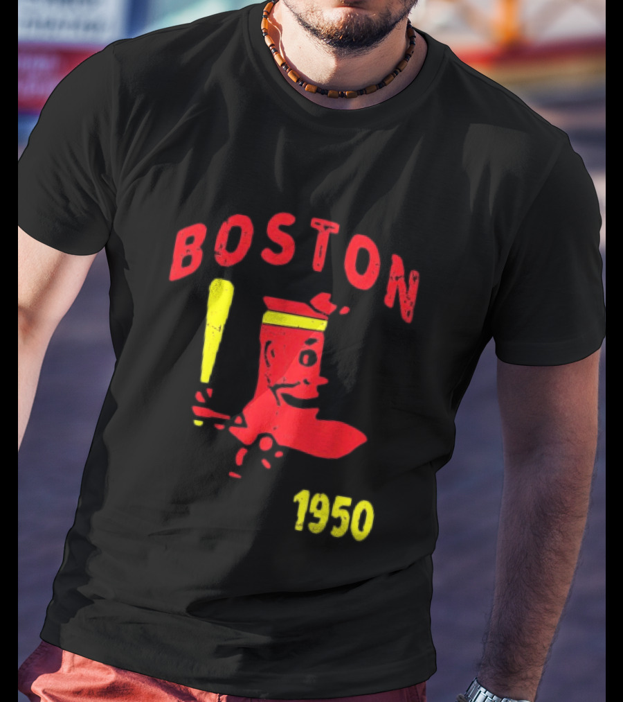Boston 1950 Baseball Player Boot And Bat T-Shirt