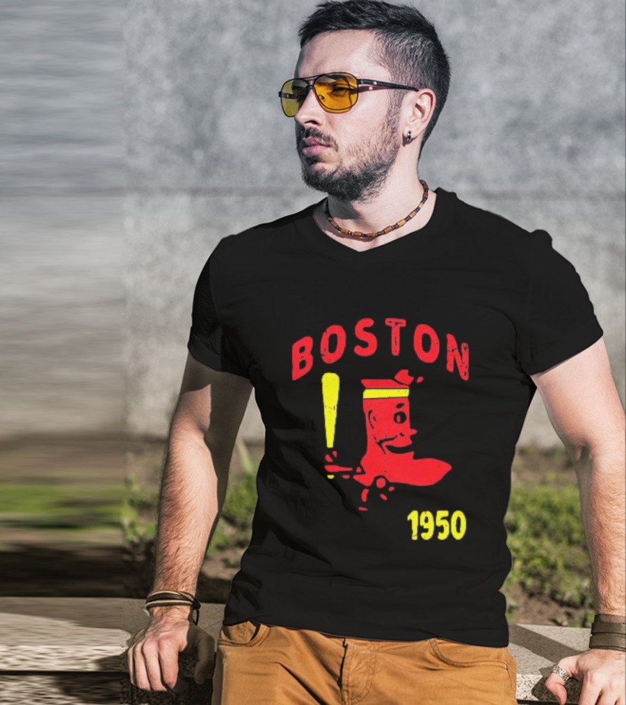 Boston 1950 Baseball Player Boot And Bat T-Shirt