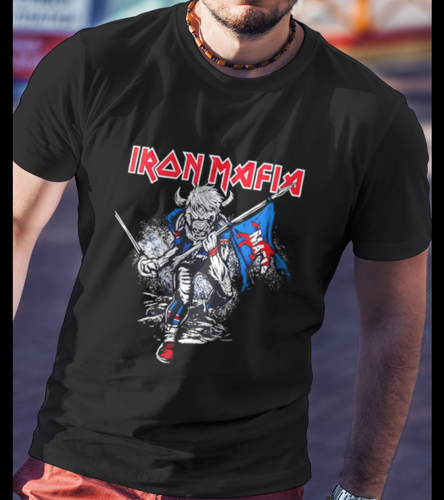Iron Mafia Buffalo Bull Charging With Flag Buffalo Bills T-Shirt