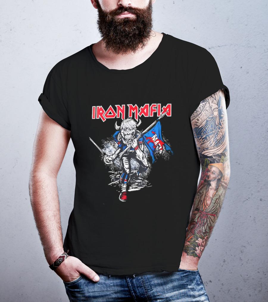 Iron Mafia Buffalo Bull Charging With Flag Buffalo Bills T-Shirt