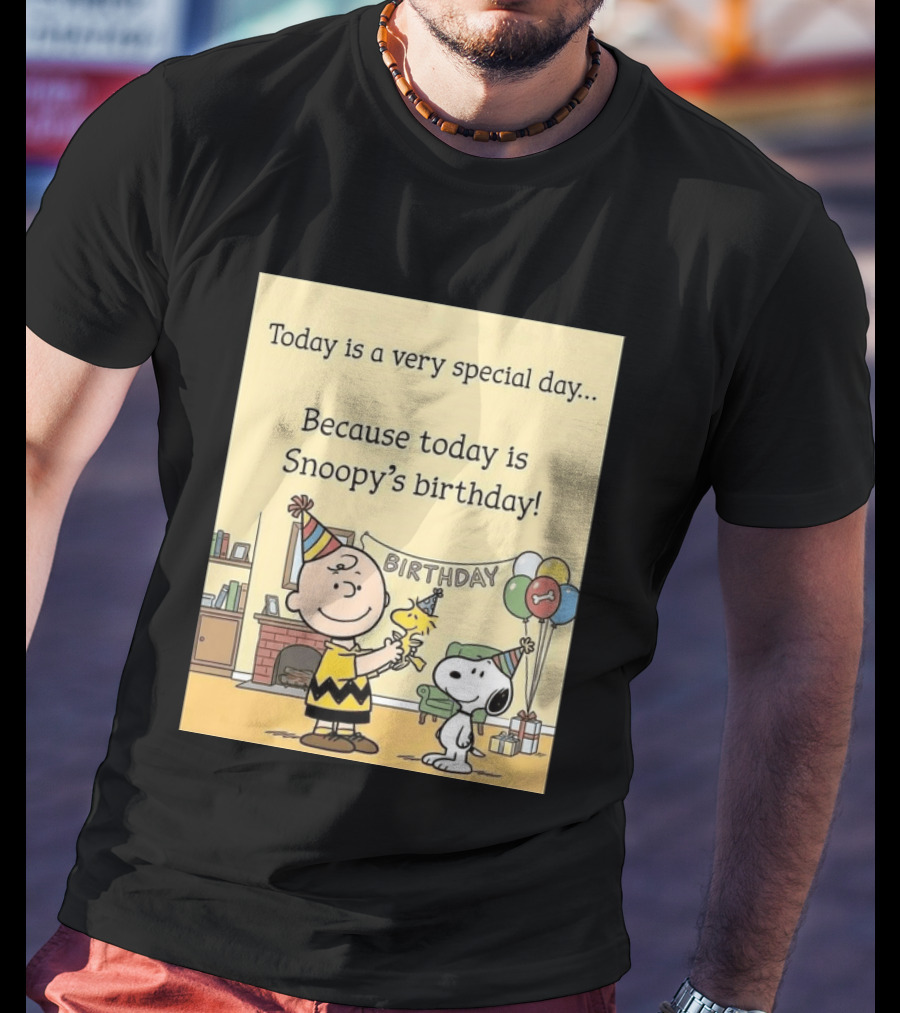 Celebrate Snoopy's Birthday With Charlie Brown And Woodstock In Party Hats And Balloons T-Shirt