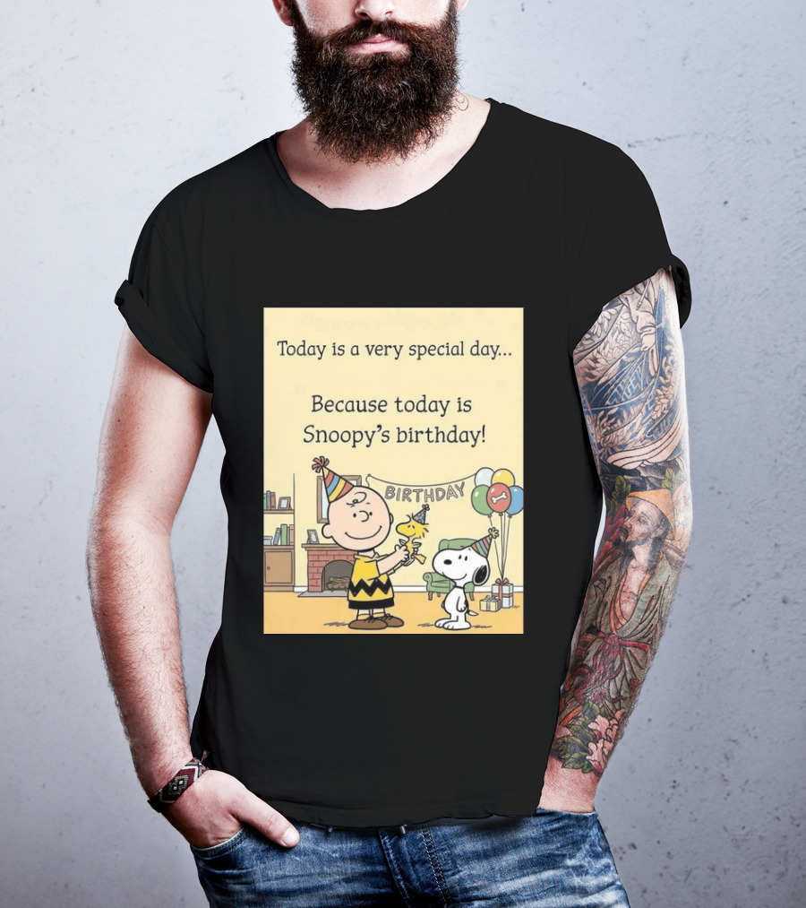 Celebrate Snoopy's Birthday With Charlie Brown And Woodstock In Party Hats And Balloons T-Shirt