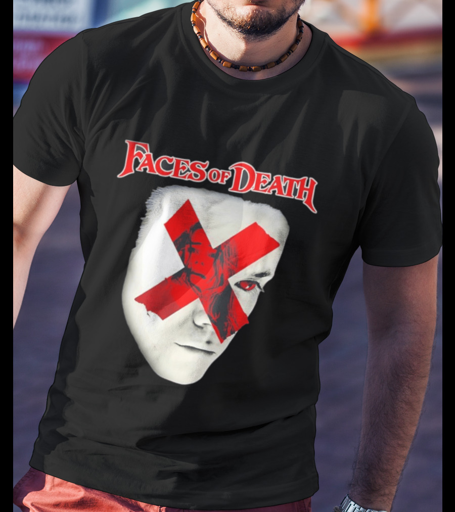 Faces Of Death Horror Movie Red X Iconic Scream Mask T-Shirt