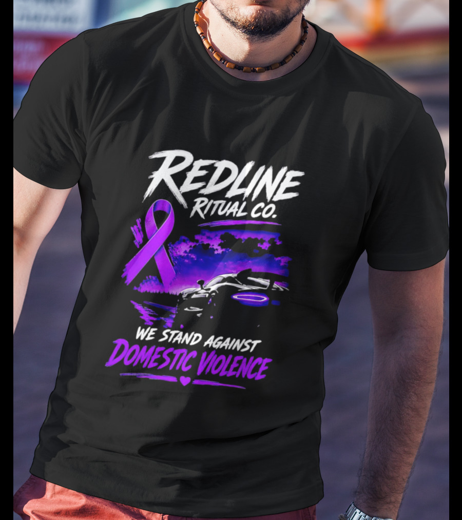 Redline Ritual Co Purple Ribbon We Stand Against Domestic Violence T-Shirt