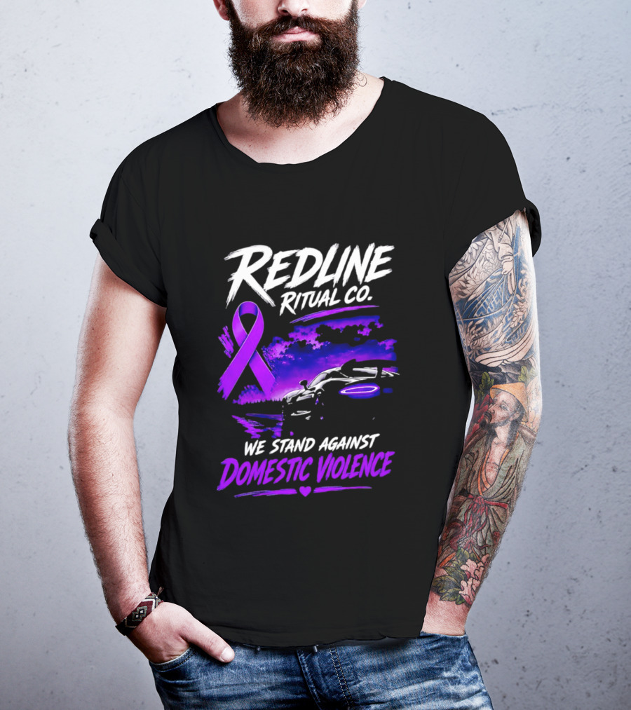 Redline Ritual Co Purple Ribbon We Stand Against Domestic Violence T-Shirt