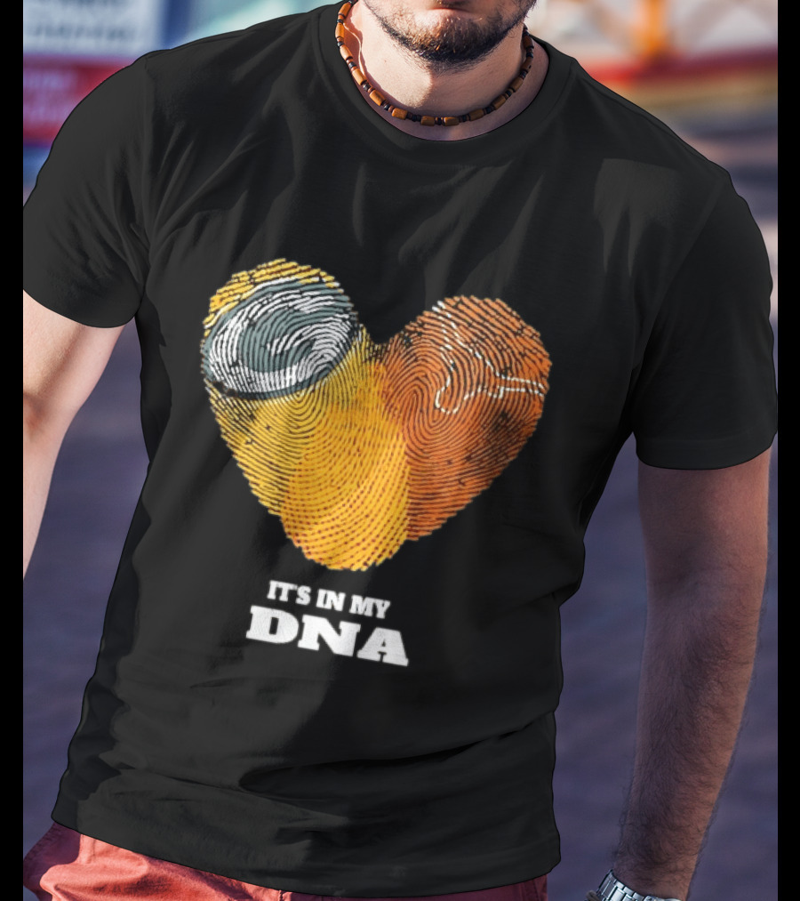 Green Bay Packers Texas Longhorns Heart Shape Fingerprints It's In My DNA T-Shirt